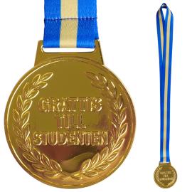 Guldmedalj med Band Grattis Till Studenten 6,3 cm