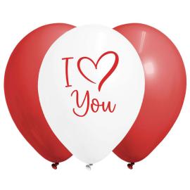 I Love You Ballonger R&ouml;d/Vit 30 cm 6-pack