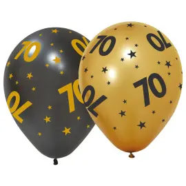 Latexballonger med Stj&auml;rnor & Siffran 70 6-pack