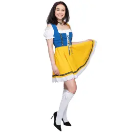 Oktoberfest Dirndl Bl&aring;/Gul/Vit