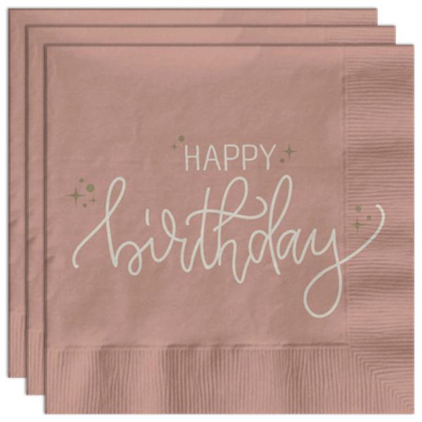 Pappersservetter Happy Birthday Krämrosa 20-pack