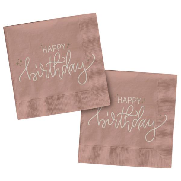 Pappersservetter Happy Birthday Krämrosa 20-pack