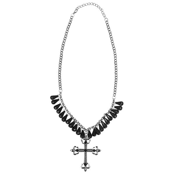 Gotiskt Halsband med Kors & Pärlor Svart