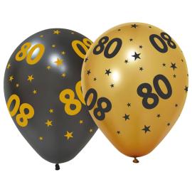 Latexballonger med Stjärnor & Siffran 80 6-pack