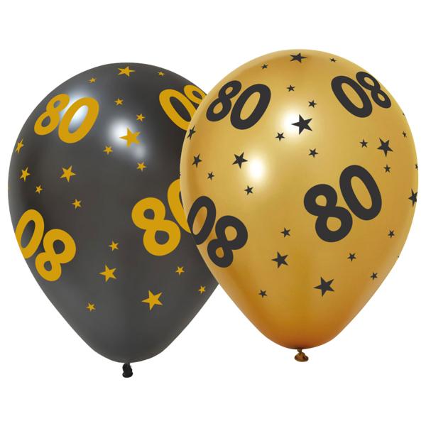 Latexballonger med Stjärnor & Siffran 80 6-pack