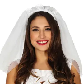 Diadem med Blommor & Slöja Vit