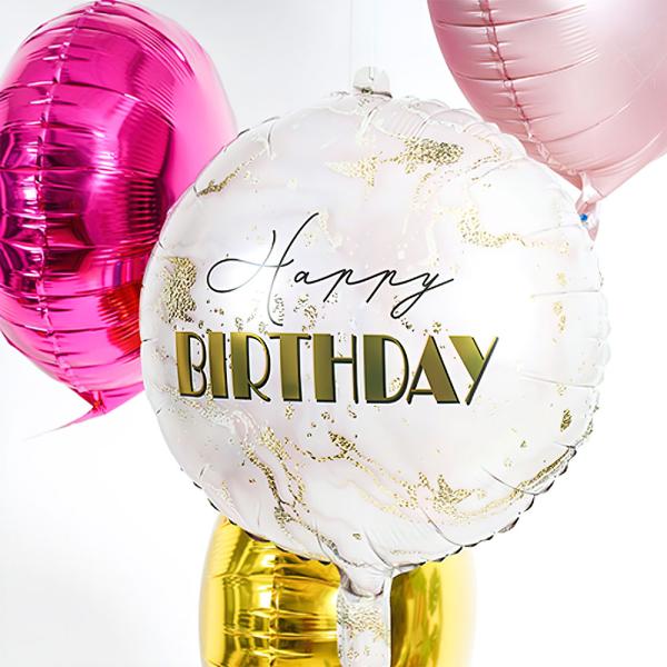 Folieballong Happy Birthday Marmor