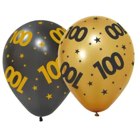 Latexballonger med Stj&auml;rnor & Siffran 100 6-pack