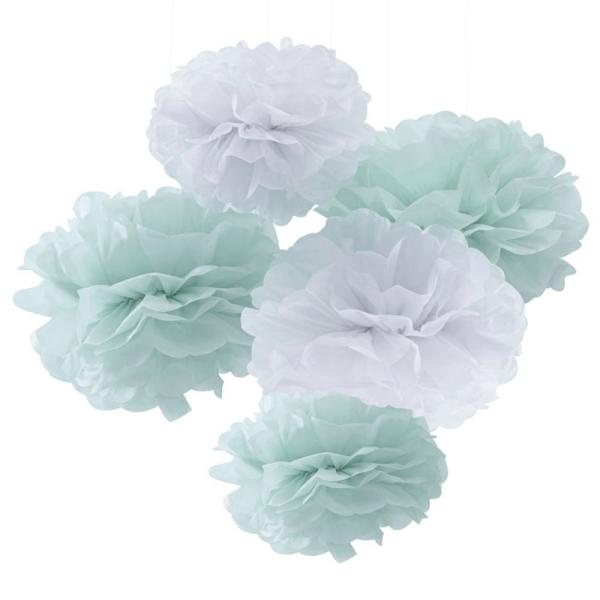 Pom Poms Mintgrön & Vit