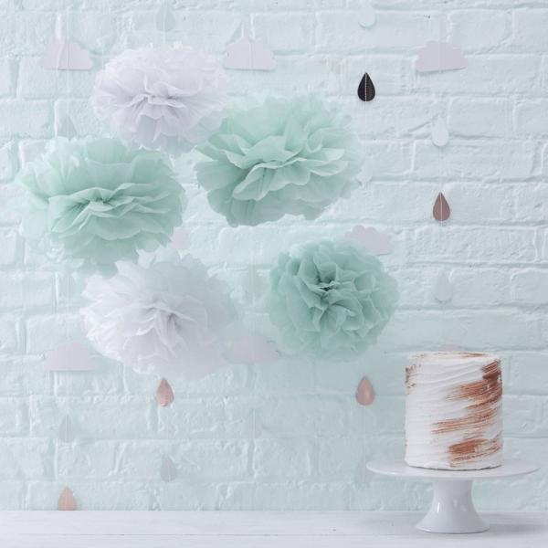 Pom Poms Mintgrön & Vit