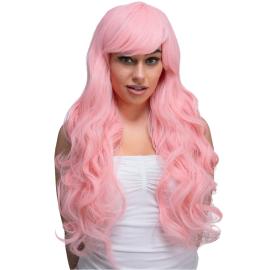 Lång & Vågig Rosa Cosplay Peruk