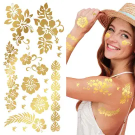 Semi-Permanenta Tatueringar Blommor Guld