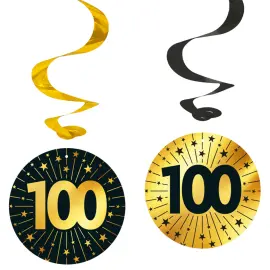 H&auml;ngande Swirls 100 &aring;r Guld/Svart 4-pack