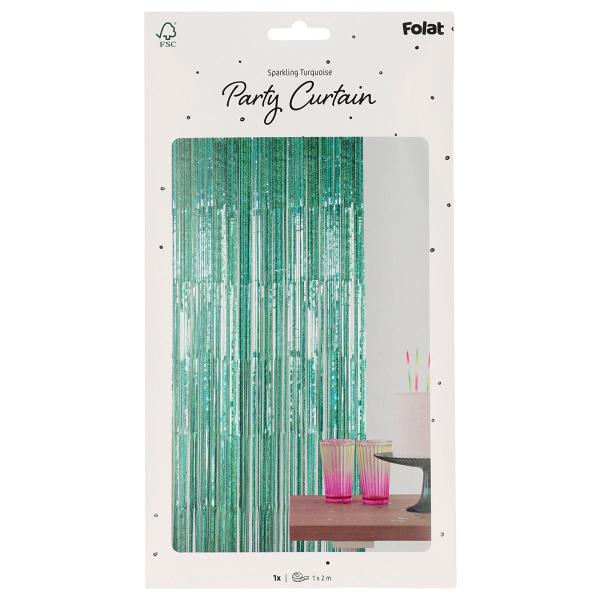 Party Draperi Skimrande Turkos 200x100 cm