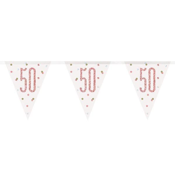 Flaggirlang 50 År Vit & Roséguld
