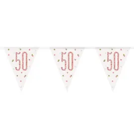Flaggirlang 50 År Vit & Roséguld