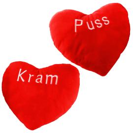 R&ouml;d Hj&auml;rtkudde med Text 29 cm