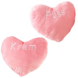 Rosa Hj&auml;rtkudde med Text 29 cm