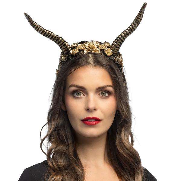 Diadem med Horn & Rosor Svart/Guld