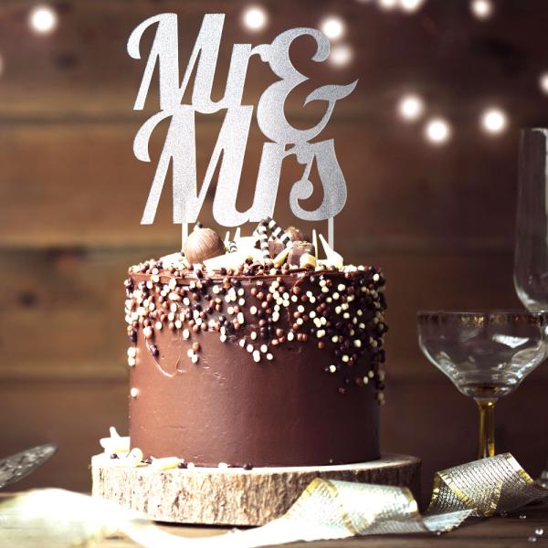 Glittrig Mr & Mrs Tårtdekoration Silver