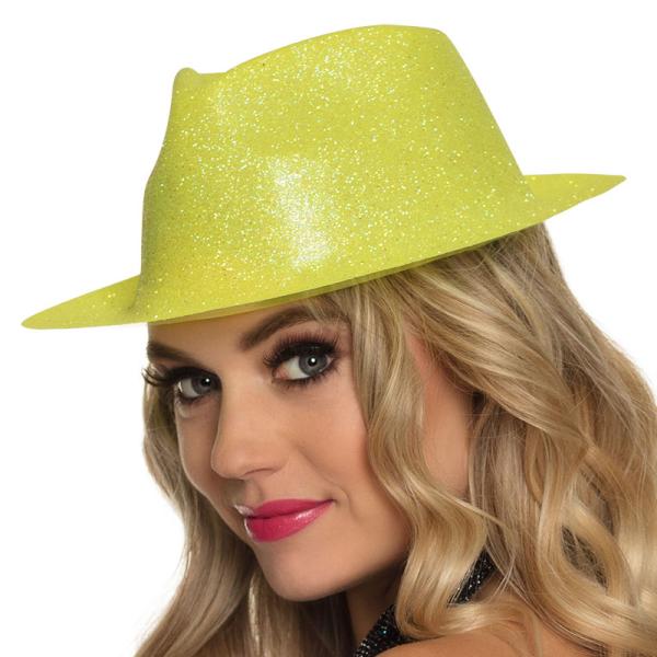 Glittrig Partyhatt Neon Gul