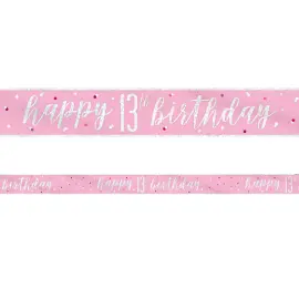 Happy 13th Birthday Banderoll Rosa & Silver