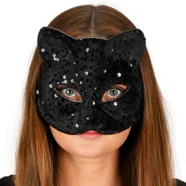 Kattmask med Paljetter Svart