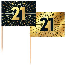 Partypicks 21 år Guld/Svart 50-pack