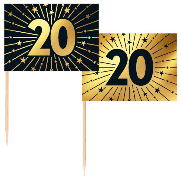 Partypicks 20 år Guld/Svart 50-pack