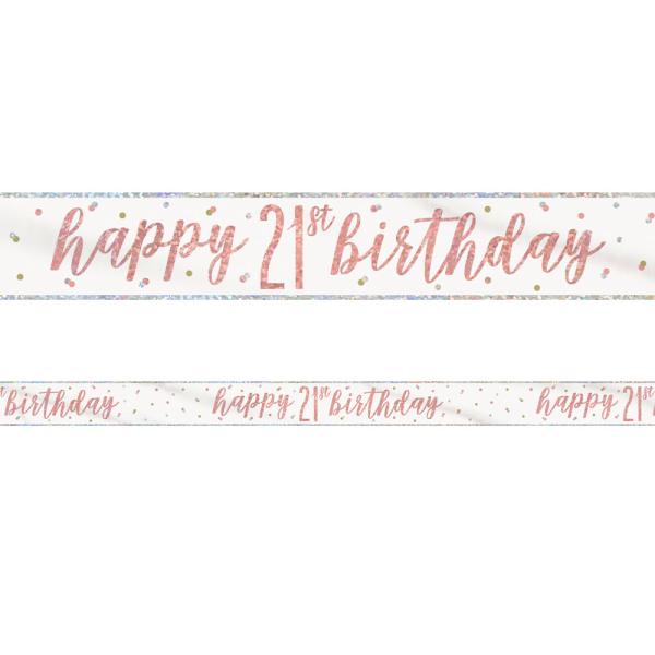 Happy 21th Birthday Banderoll Vit & Roséguld
