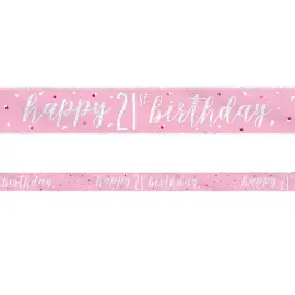 Happy 21th Birthday Banderoll Rosa & Silver