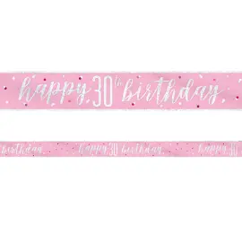 Happy 30th Birthday Banderoll Rosa & Silver