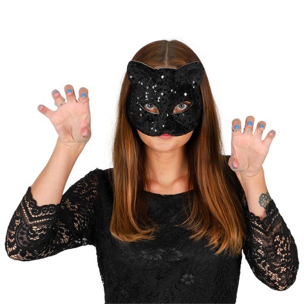 Kattmask med Paljetter Svart