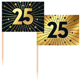 Partypicks 25 år Guld/Svart 50-pack