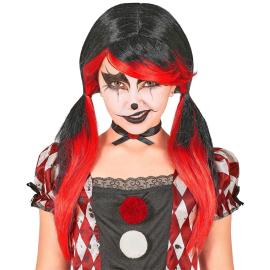 Peruk Skr&auml;ckclown Svart/R&ouml;d