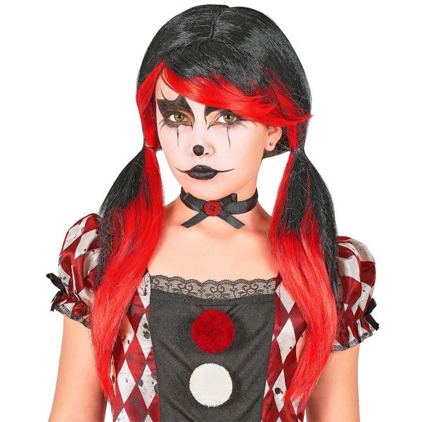 Peruk Skräckclown Svart/Röd