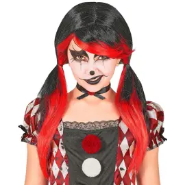 Peruk Skr&auml;ckclown Svart/R&ouml;d