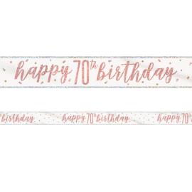 Happy 70th Birthday Banderoll Vit & Roséguld