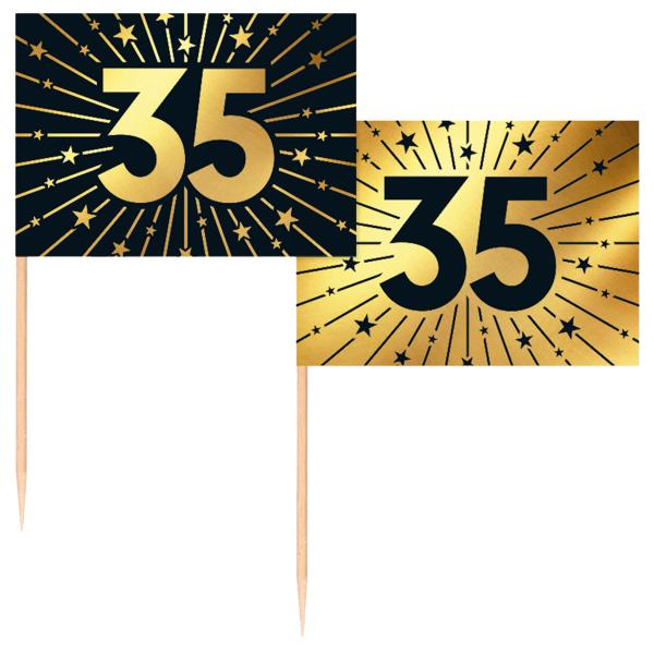 Partypicks 35 år Guld/Svart 50-pack
