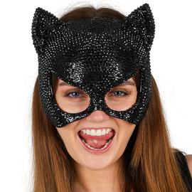 Halvmask Katt med Strass