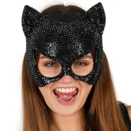 Halvmask Katt med Strass