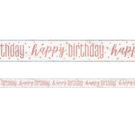 Happy Birthday Banderoll Vit & Roséguld
