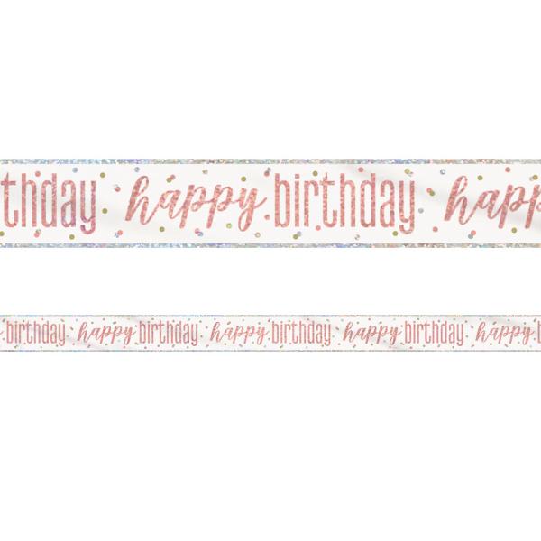 Happy Birthday Banderoll Vit & Roséguld