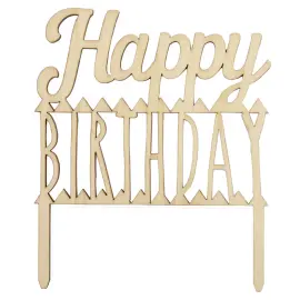 Cake Topper Happy Birthday Trä