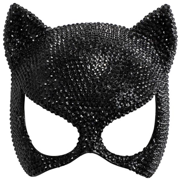Halvmask Katt med Strass