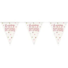 Happy Birthday Flaggirlang Vit & Roséguld