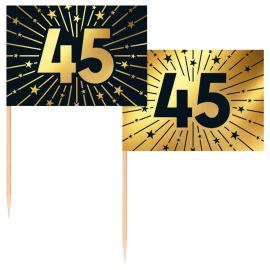 Partypicks 45 &aring;r Guld/Svart 50-pack