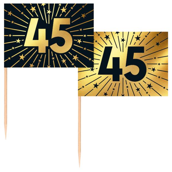 Partypicks 45 år Guld/Svart 50-pack