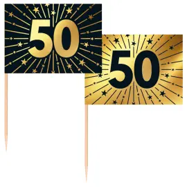 Partypicks 50 år Guld/Svart 50-pack