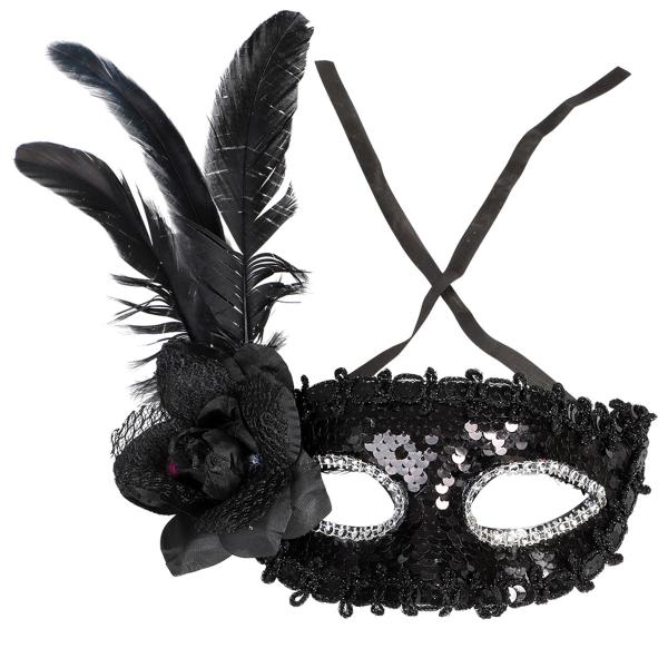 Halvmask med Fjädrar Svart